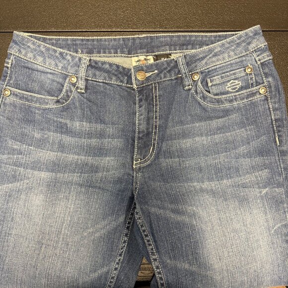 Harley-Davidson Womens Bootcut Jeans Size 12 Studded Embellished Pocket Denim - Picture 4 of 10